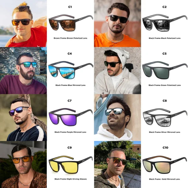 Polarized Square Sunglasses - Lightweight TR90 UV400 Protection