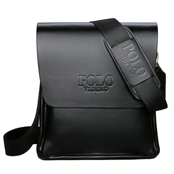 Polo Vertical Shoulder Bag Synthetic Leather Trendy Business Crossbody - black