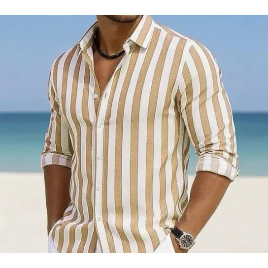 Polyester Fiber Striped Long Sleeved Shirt Loose Casual Style - ADG054431 / L - None