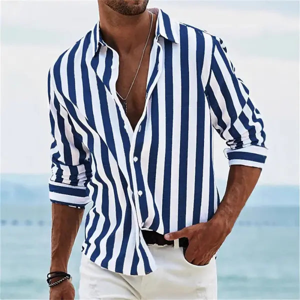 Polyester Fiber Striped Long Sleeved Shirt Loose Casual Style - ZM72604701 / 4XL - None