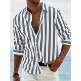 Polyester Fiber Striped Long Sleeved Shirt Loose Casual Style - HDCS05 Dark Gray / 4XL - None