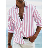 Polyester Fiber Striped Long Sleeved Shirt Loose Casual Style - HDCS05 Pink / 4XL - None