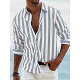 Polyester Fiber Striped Long Sleeved Shirt Loose Casual Style - HDCS05 Light Gray / 4XL - None