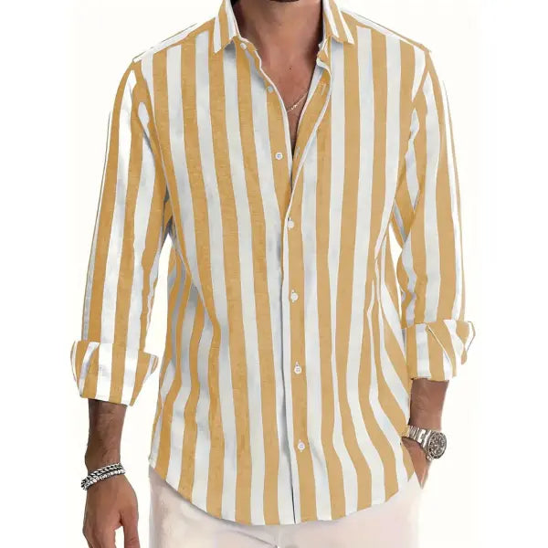 Polyester Fiber Striped Long Sleeved Shirt Loose Casual Style - HDCS13 Yellow / 4XL - None