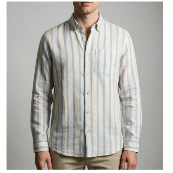 Polyester Fiber Striped Long Sleeved Shirt Loose Casual Style - HDCS17 Blue / 4XL - None