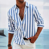 Polyester Fiber Striped Long Sleeved Shirt Loose Casual Style - None