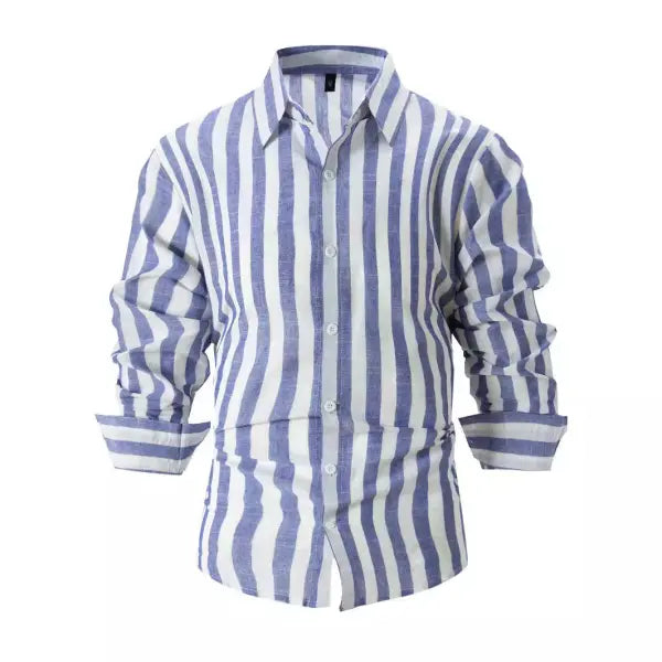 Polyester Fiber Striped Long Sleeved Shirt Loose Casual Style - None