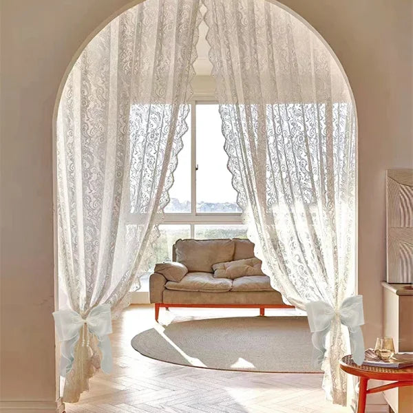 Polyester Window Curtains with Curtain Tiebacks and Bow Design