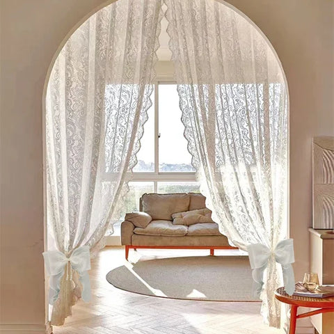 Polyester Window Curtains with Curtain Tiebacks and Bow Design