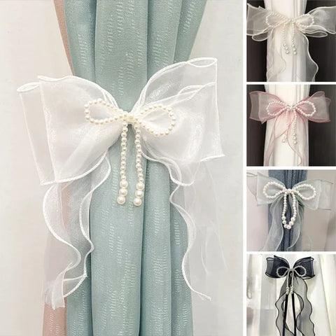 Polyester Window Curtains with Curtain Tiebacks and Bow Design