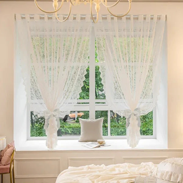 Polyester Window Curtains with Curtain Tiebacks and Bow Design