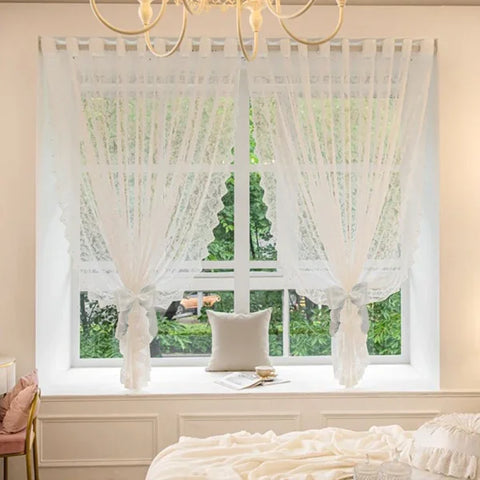 Polyester Window Curtains with Curtain Tiebacks and Bow Design