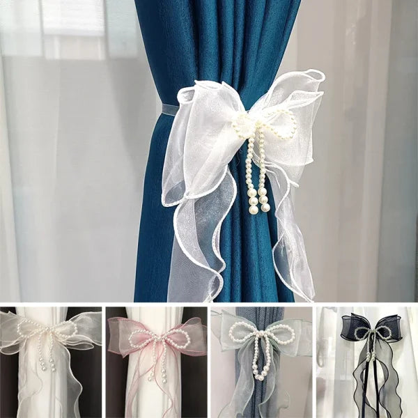 Polyester Window Curtains with Curtain Tiebacks and Bow Design