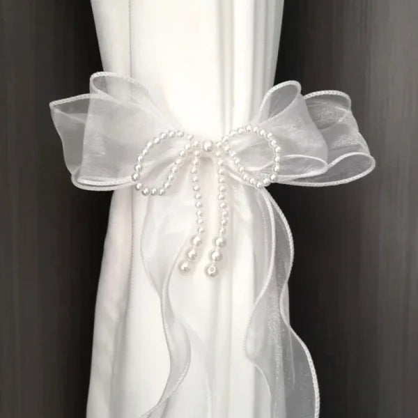 Polyester Window Curtains with Curtain Tiebacks and Bow Design - S1 / 2pcs