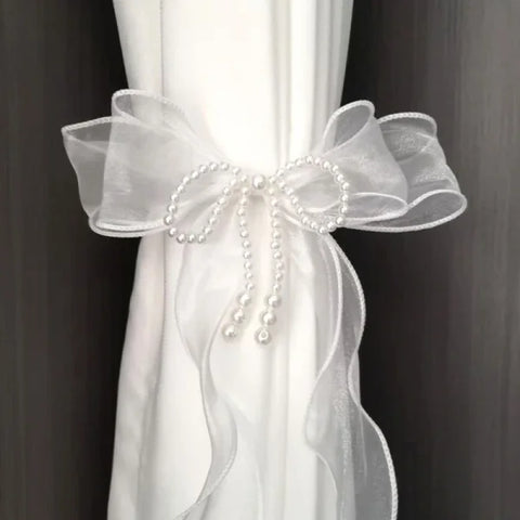 Polyester Window Curtains with Curtain Tiebacks and Bow Design - S1 / 2pcs