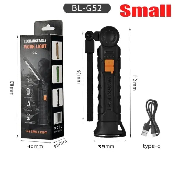 Portable COB LED Flashlight USB Rechargeable Work Light Magnetic Lanterna Hanging Lamp with Built-in Battery Camping