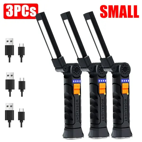 Portable COB LED Flashlight USB Rechargeable Work Light Magnetic Lanterna Hanging Lamp with Built-in Battery Camping