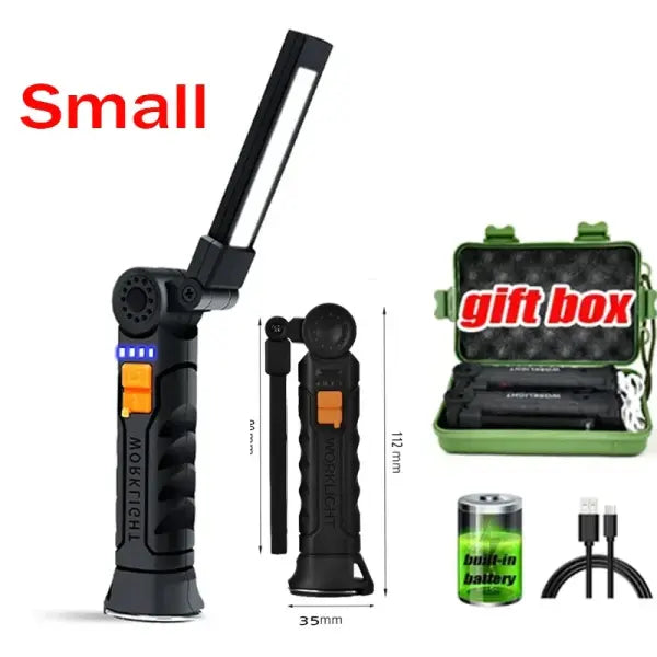 Portable COB LED Flashlight USB Rechargeable Work Light Magnetic Lanterna Hanging Lamp with Built-in Battery Camping