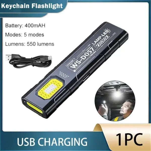 Portable COB LED Flashlight USB Rechargeable Work Light Magnetic Lanterna Hanging Lamp with Built-in Battery Camping
