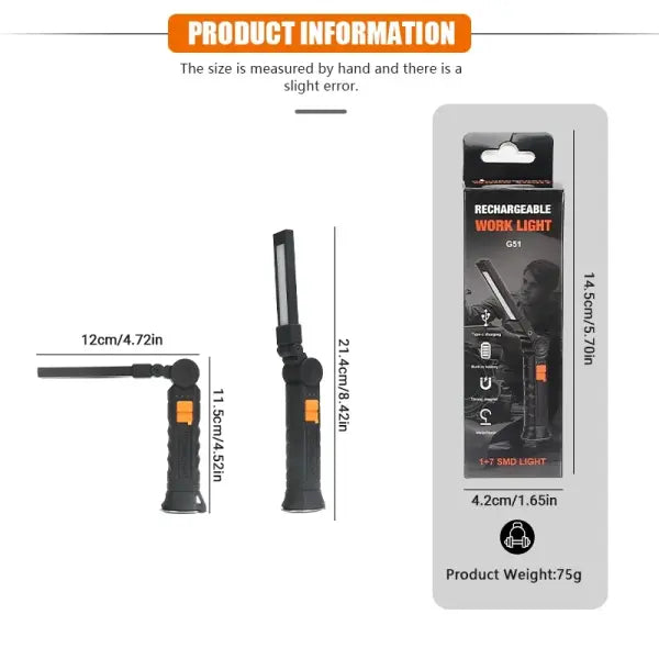 Portable COB LED Flashlight USB Rechargeable Work Light Magnetic Lanterna Hanging Lamp with Built-in Battery Camping
