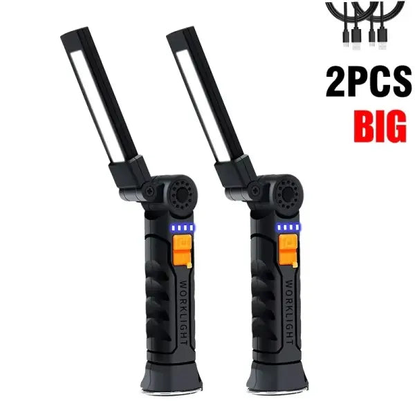 Portable COB LED Flashlight USB Rechargeable Work Light Magnetic Lanterna Hanging Lamp with Built-in Battery Camping