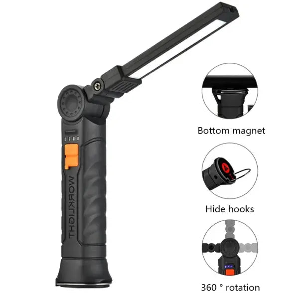 Portable COB LED Flashlight USB Rechargeable Work Light Magnetic Lanterna Hanging Lamp with Built-in Battery Camping