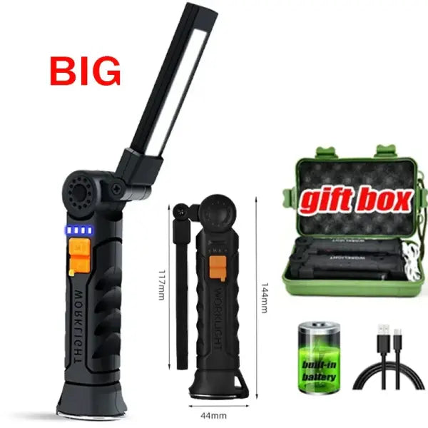 Portable COB LED Flashlight USB Rechargeable Work Light Magnetic Lanterna Hanging Lamp with Built-in Battery Camping