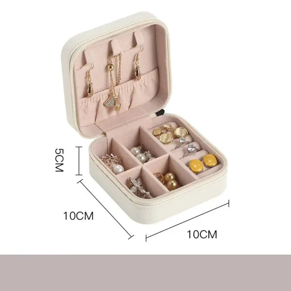 Portable Mini Jewelry Organizer – Leather Travel Case for Earrings Necklaces & Rings - White