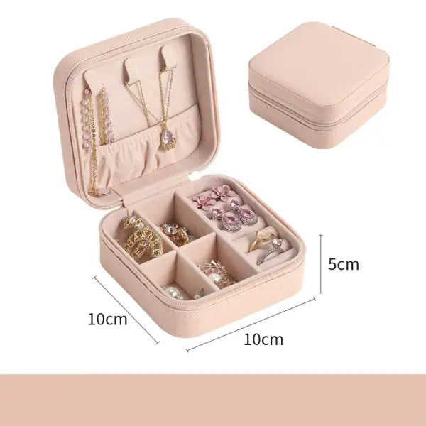 Portable Mini Jewelry Organizer – Leather Travel Case for Earrings Necklaces & Rings - Pink G961C