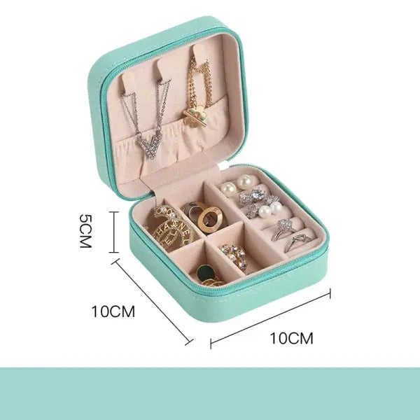 Portable Mini Jewelry Organizer – Leather Travel Case for Earrings Necklaces & Rings - Green
