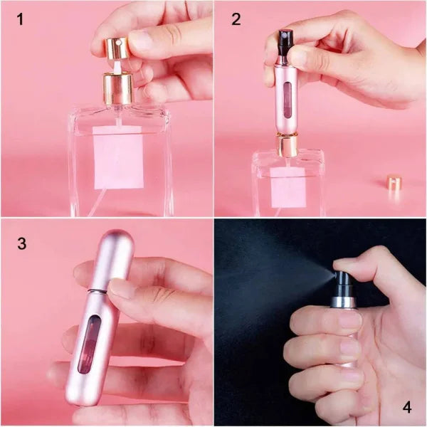 Portable perfume atomizer as travel fragrance companion with metallic accents