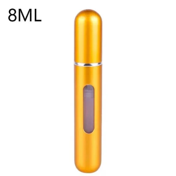 Gold metallic portable perfume atomizer with viewing window