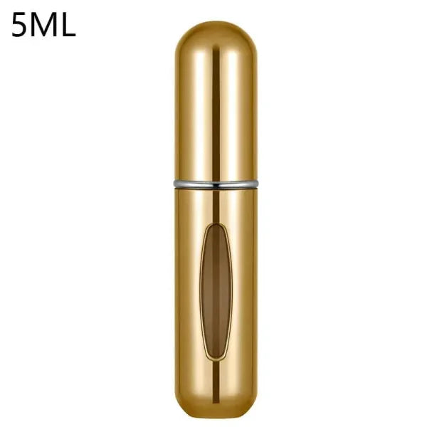 Gold metallic portable perfume atomizer with oval window for travel fragrance companion