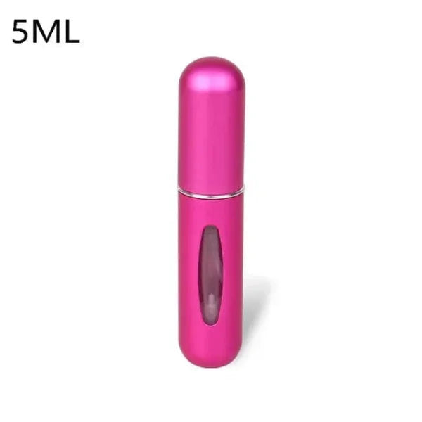 Hot pink portable perfume atomizer with viewing window for travel fragrance companion