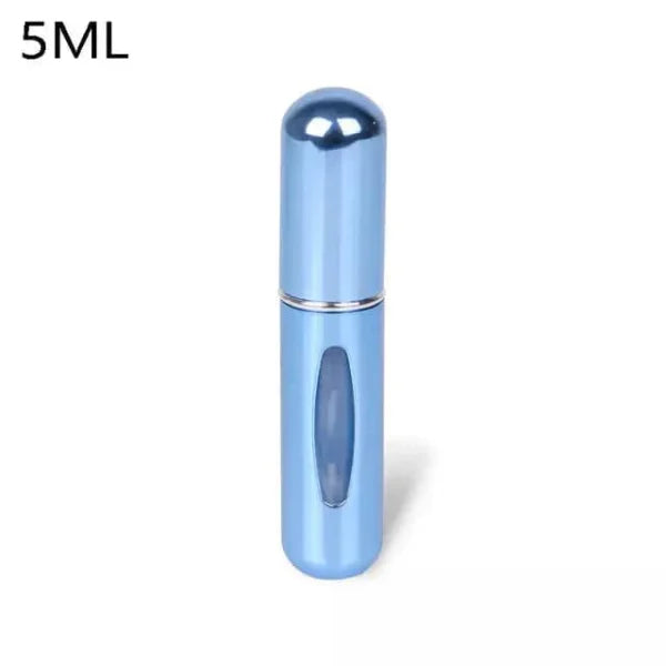 Light blue metallic portable perfume atomizer with viewing window