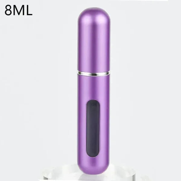 Purple metallic portable perfume atomizer with viewing window