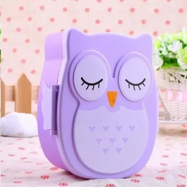 Portable Kids’ Bento Lunch Box: Cartoon Food Container with Built-in Cutlery for Students - Purple