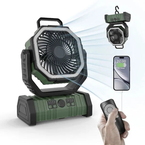 Power Bank LED Light Camping Fan - F6 Army Green 20000 MA