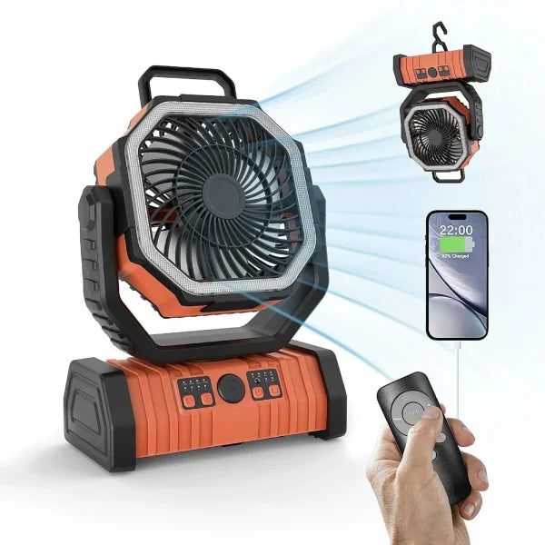 Power Bank LED Light Camping Fan - F6 Orange 20000 MA