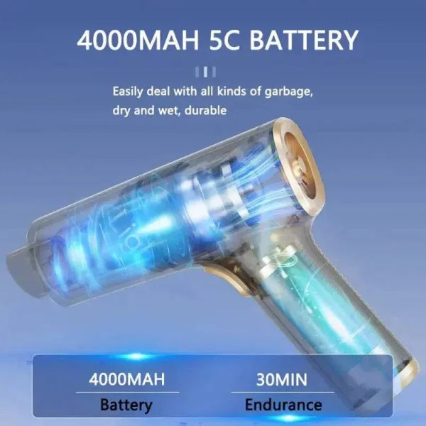 Transparent battery-powered device with blue illumination in Powerful Wireless Handheld Rechargeable Car Vacuum