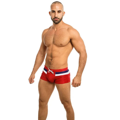 Premium Comfort Fit Boxer Shorts for Men in Nylon Polyester with Red, White, and Blue Stripes