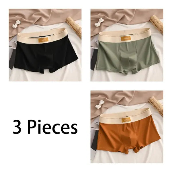 Premium Cotton Men’s Boxer Briefs Soft Breathable Sport Style - L / Black-Green-Brown / 3 Pieces