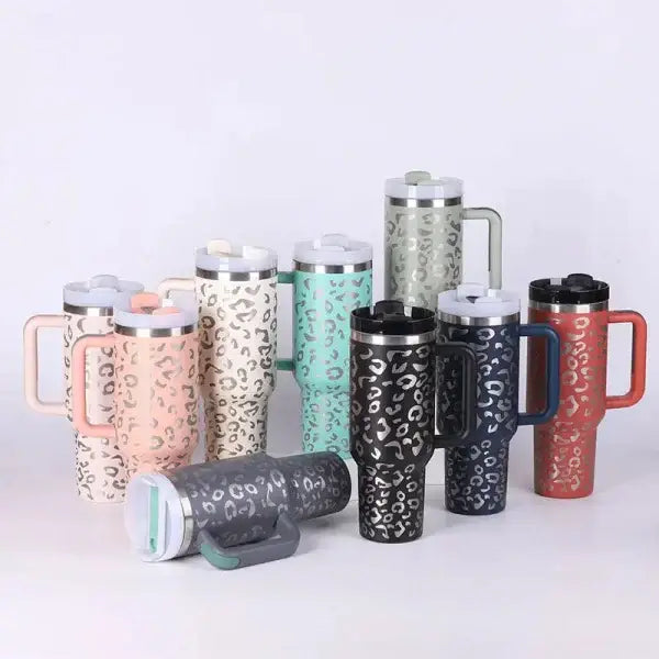 Premium stainless steel vacuum coffee cup with leopard print tumblers