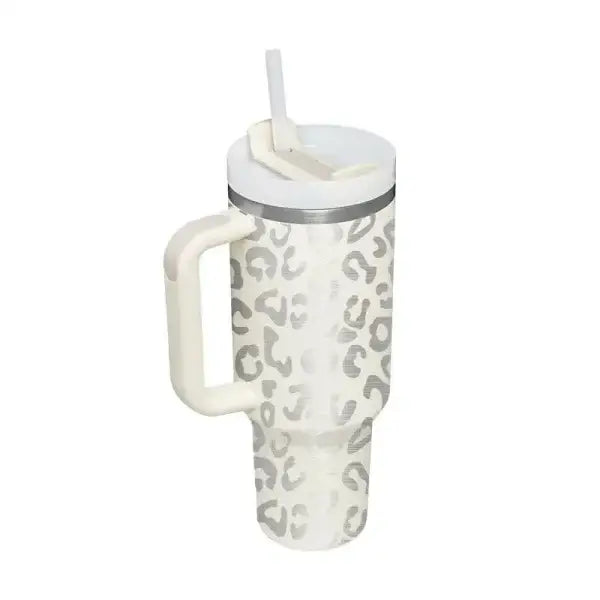 Premium stainless steel vacuum coffee cup with gray leopard print tumbler