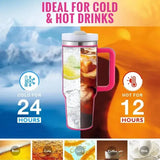 Premium stainless steel vacuum coffee cup insulated tumbler with pink handle