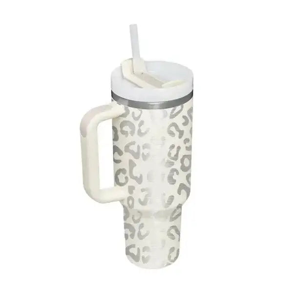Premium stainless steel vacuum coffee cup with gray leopard print tumbler