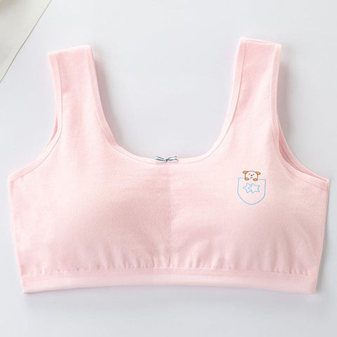 Primary Student Vest Female Junior High Girl High School Underwear Pure Cotton Bra - Pink / L