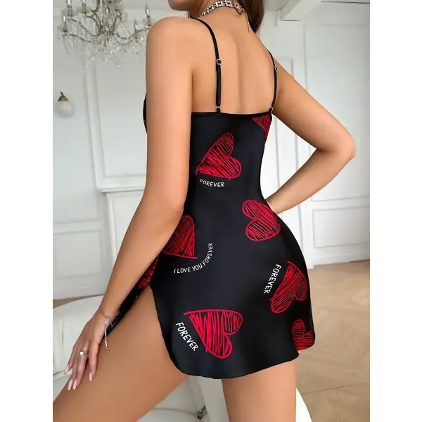 Print Satin Slip Nightdress V Neck Backless Mini Sleep Dress Women Sleepwear Dresses Nightgown Cosplay Sexy Pajama