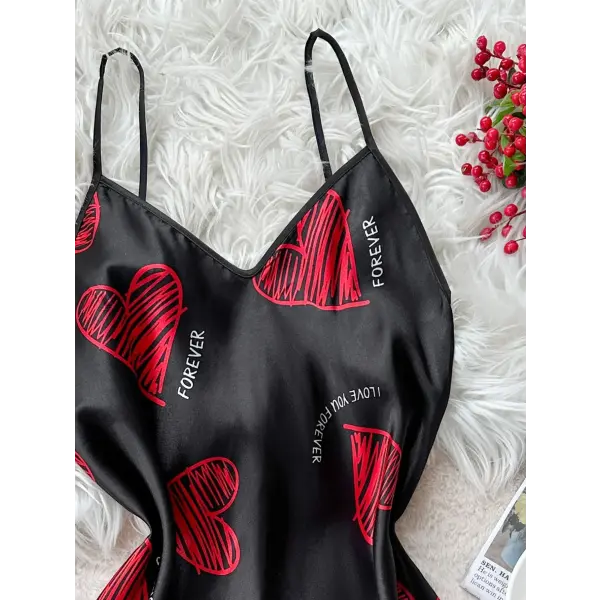 Print Satin Slip Nightdress V Neck Backless Mini Sleep Dress Women Sleepwear Dresses Nightgown Cosplay Sexy Pajama