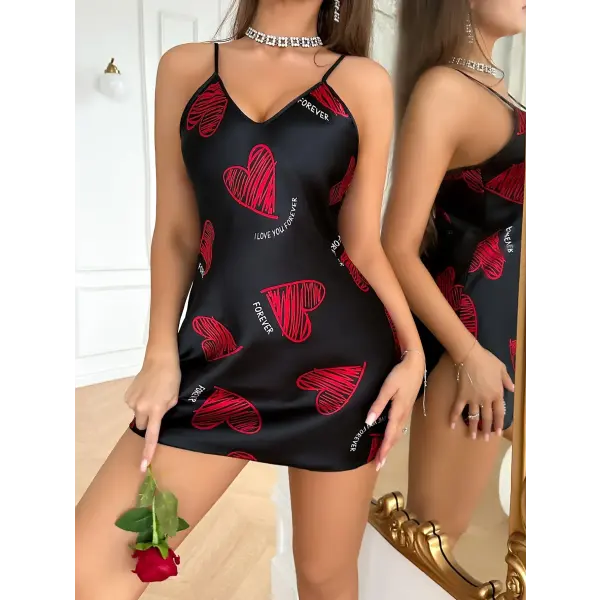 Print Satin Slip Nightdress V Neck Backless Mini Sleep Dress Women Sleepwear Dresses Nightgown Cosplay Sexy Pajama